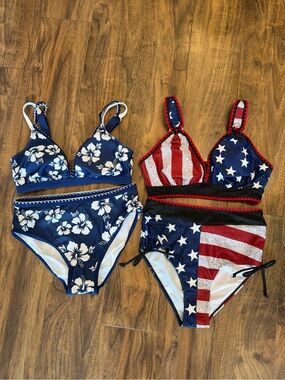 Modlily Floral & Flag Print High-Waisted Bikinis